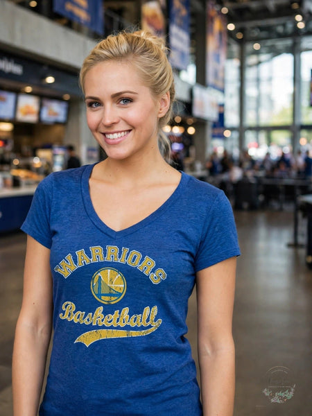 NBA Golden State Warriors Womens Triblend V-Neck Tee, Royal, Medium