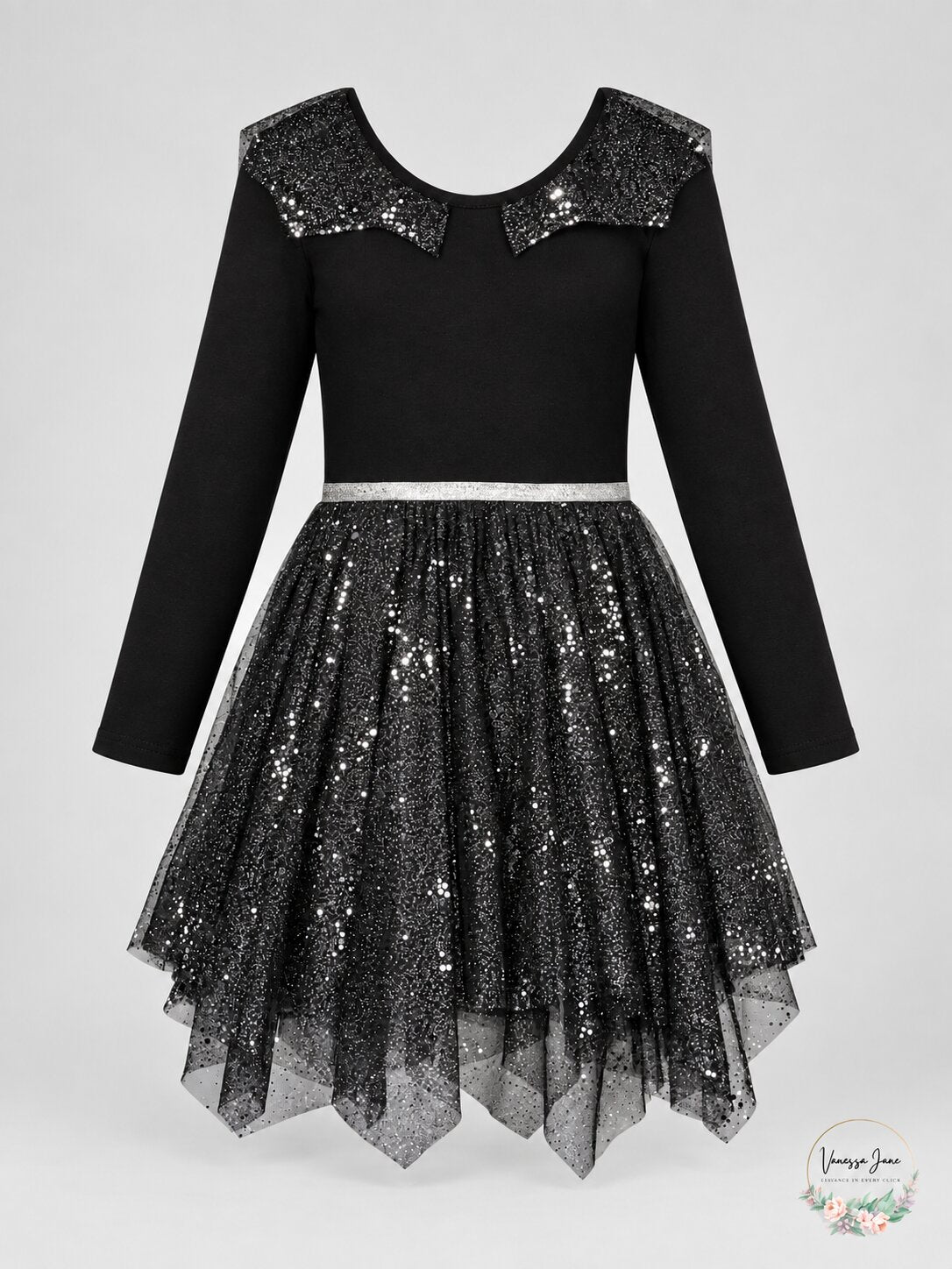 Girls Knit Long Sleeve Tulle Dress Black Sparkly Cat and Jack Size 6