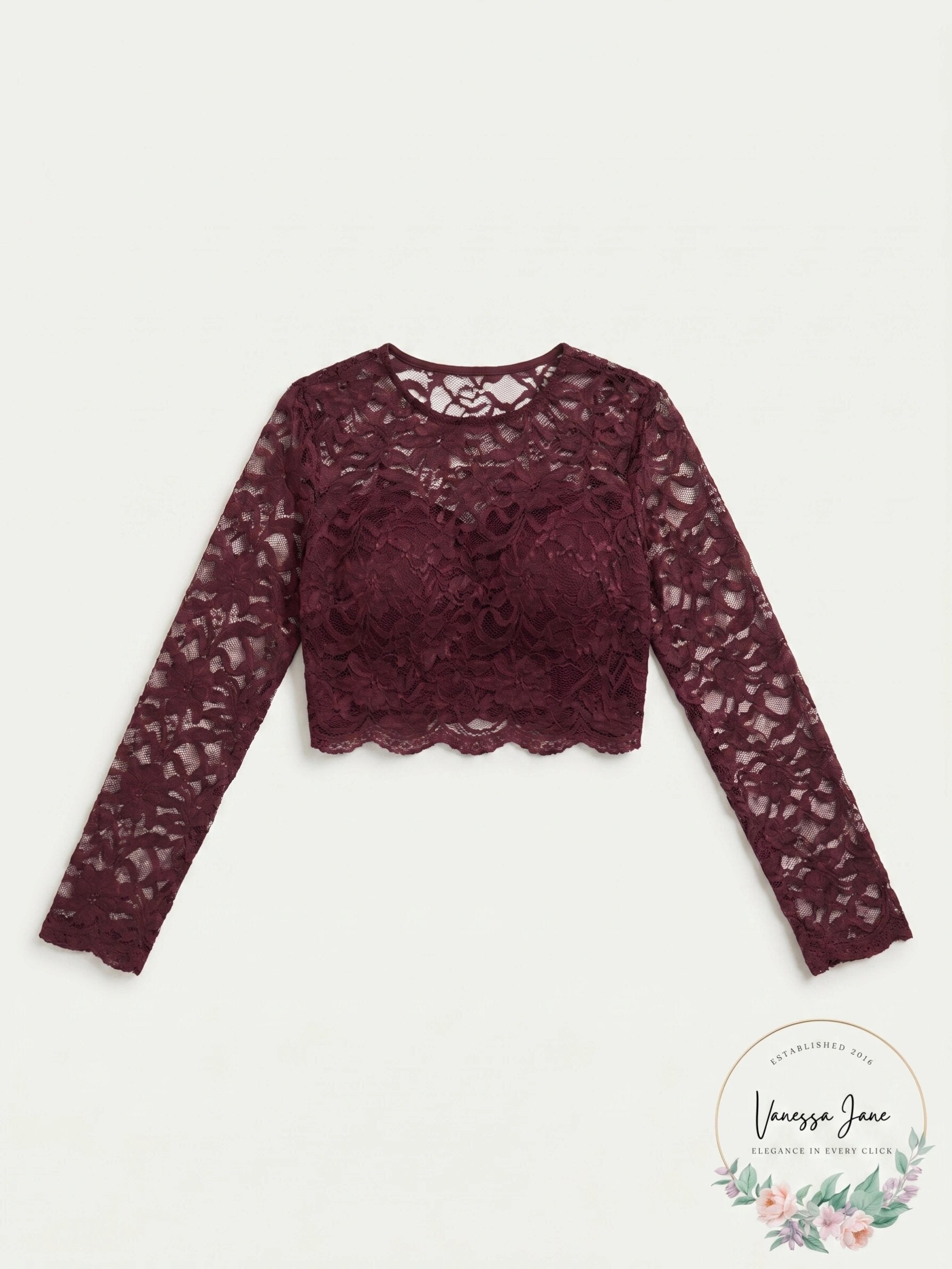 City Studios Juniors Long Sleeve Wine Lace Top  Size 1