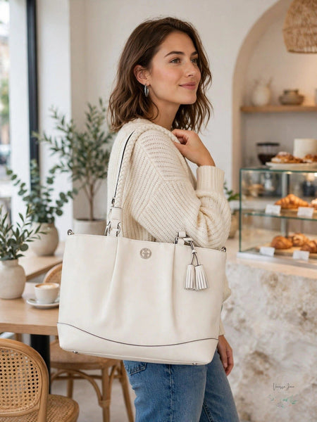 Giani Bernini Braided Handle Leather Satchel - Ivory/Silver