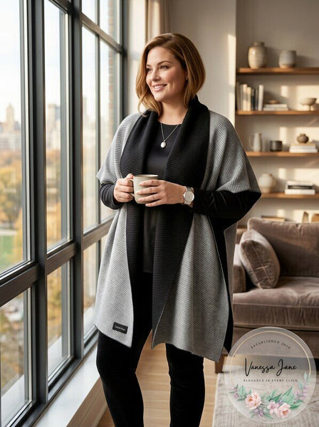 Calvin Klein Double-Faced Pleated Blanket Scarf Gray