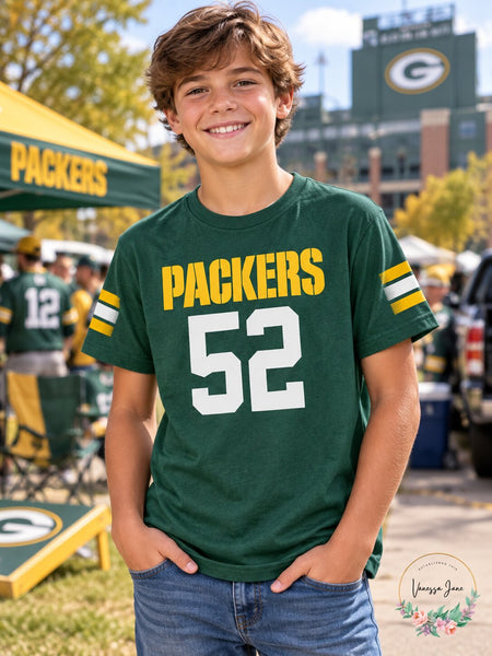 NFL Girls Clay Matthews Green Bay Packers Main Stripes V-Neck, Large/ 14