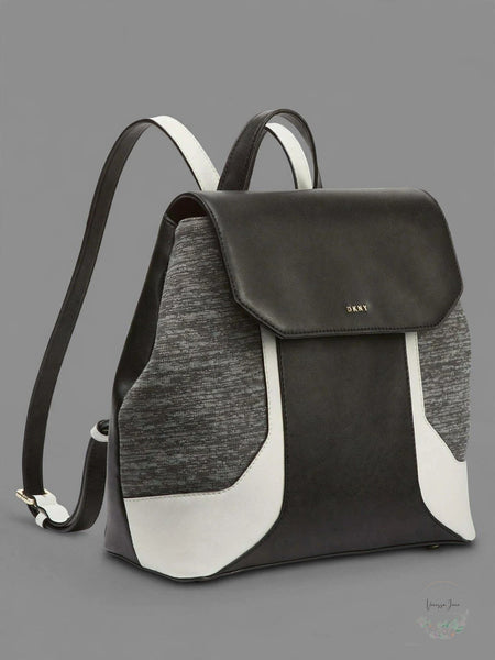 DKNY Jade Medium Flap Backpack Black White Gray Colorblock