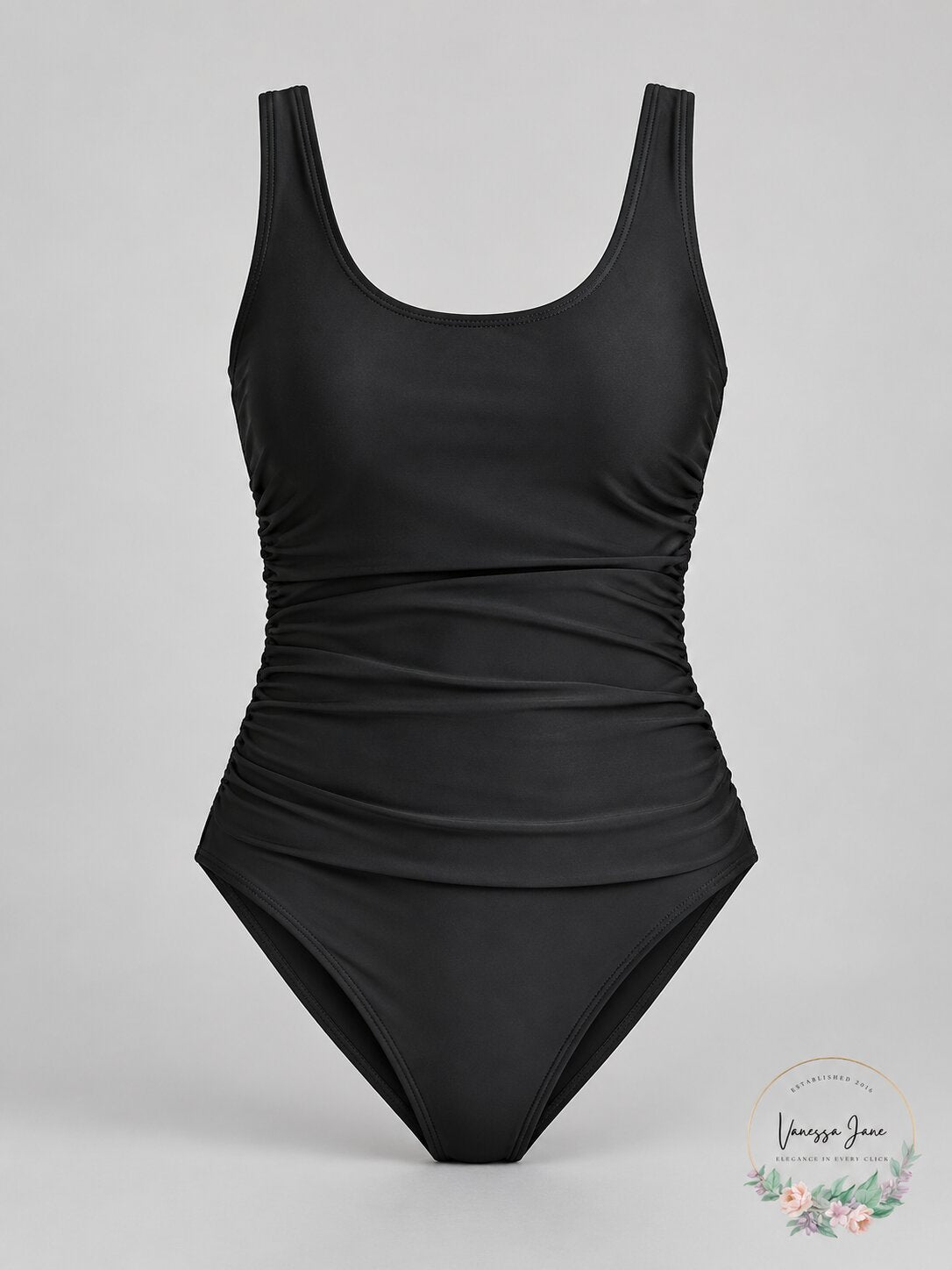 DKNY Mesh Side Shirred One Piece Swimsuit, Black, Size 6