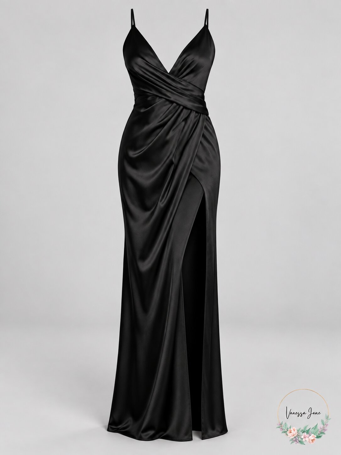 Aidan by Aidan Mattox V Neck Draped Column Gown