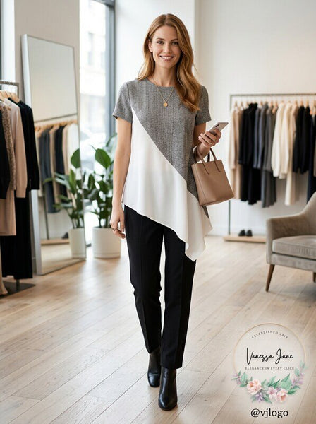 Bar III Asymmetrical Colorblocked Top, Size XL