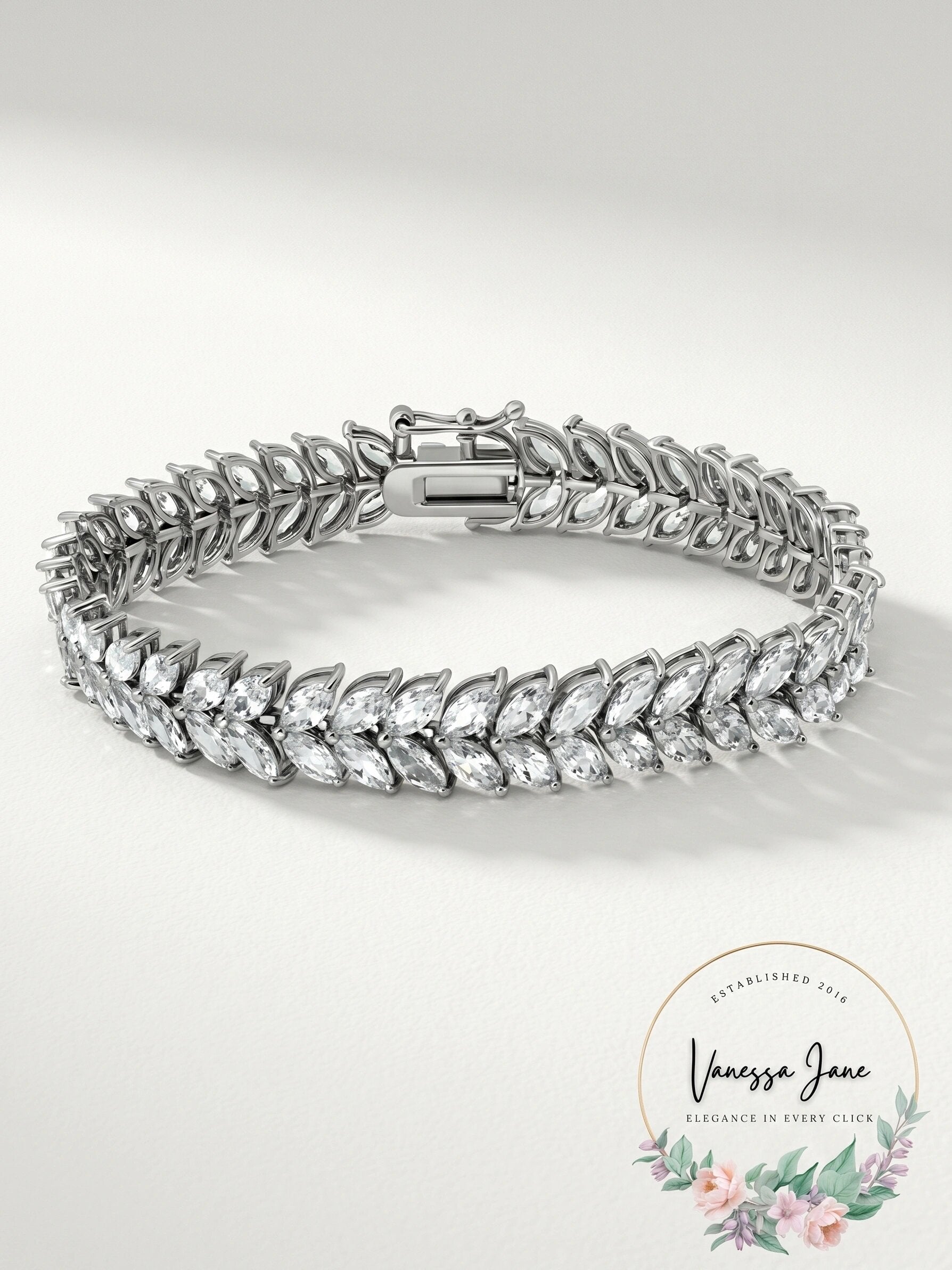 RMacy Cubic Zirconia Marquis Double Row Tennis Bracelet in Sterling Silver
