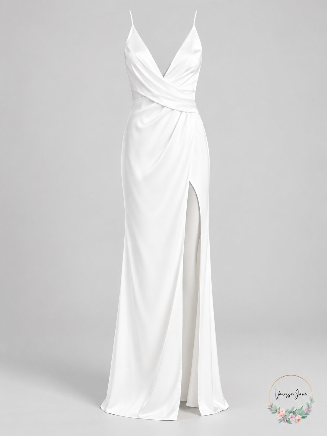 Aidan by Aidan Mattox V Neck Draped Column Gown