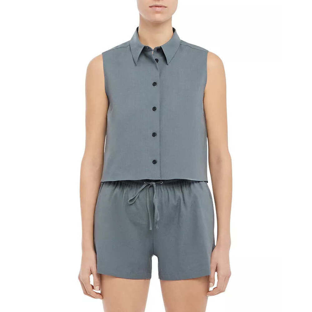 Theory Shrunken Button-Down Sleeveless Shirt, Size XS
