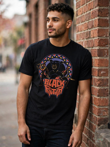 Marvel Mens Black Panther Mask Graphic Cotton Logo T-Shirt