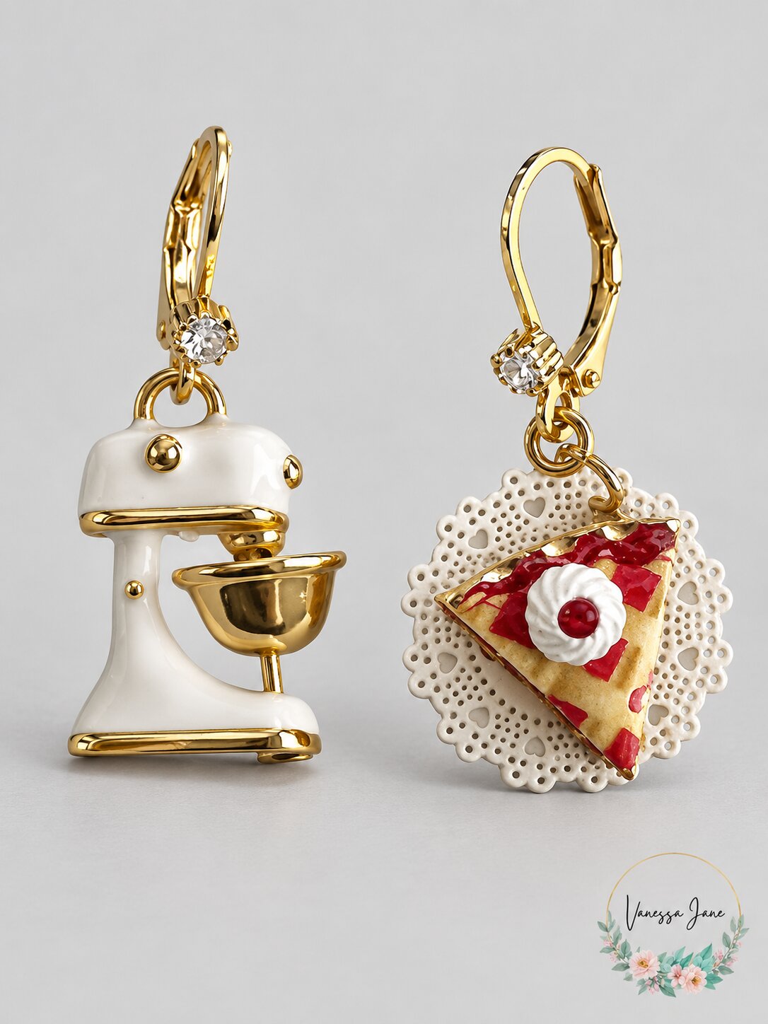 Betsey Johnson Gold Tone Stand Mixer and Pie Slice Baby Cakes Drop Earrings