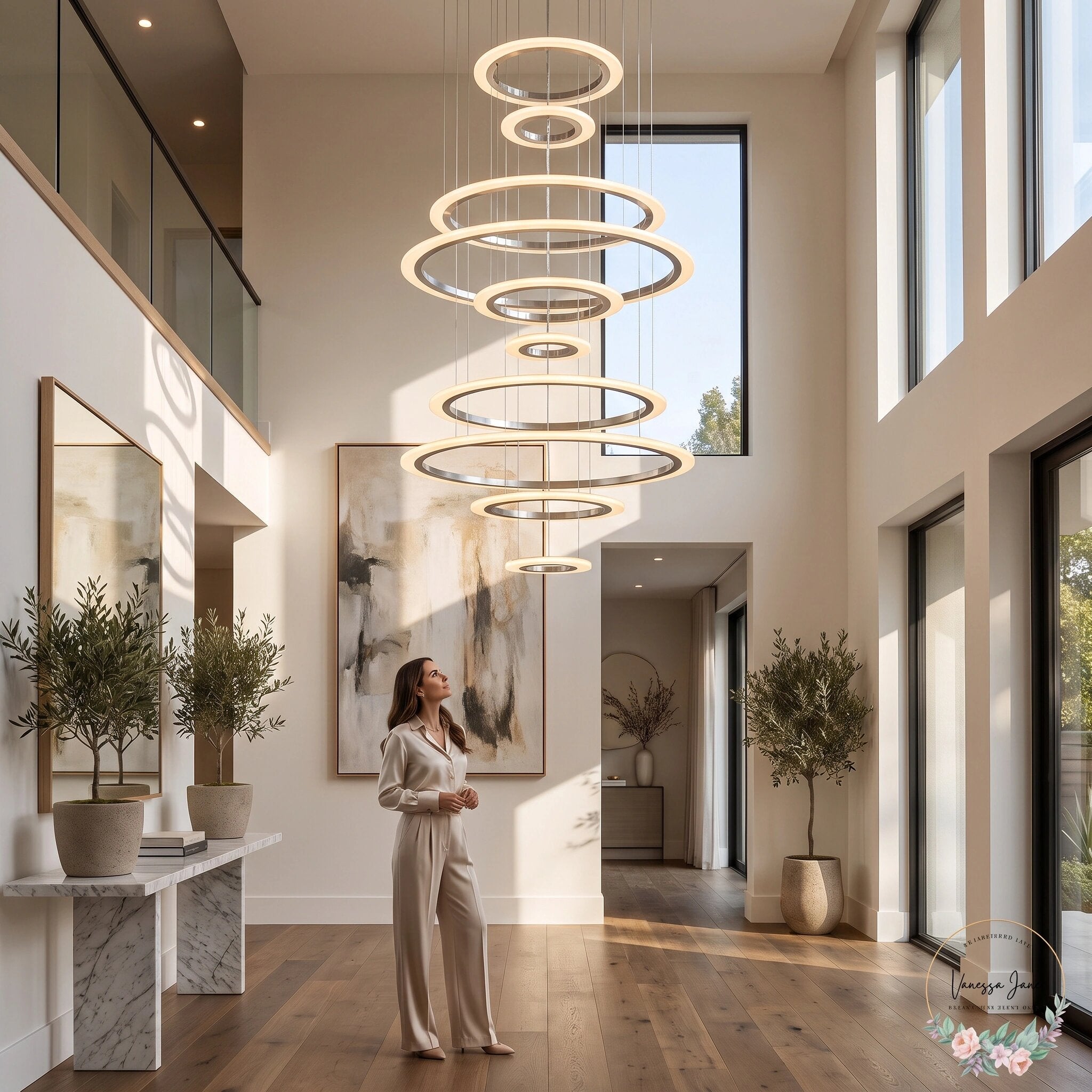 ET2 Saturn II Led 10Light Multi-Light Pendant Matte Silver Finish Matte White