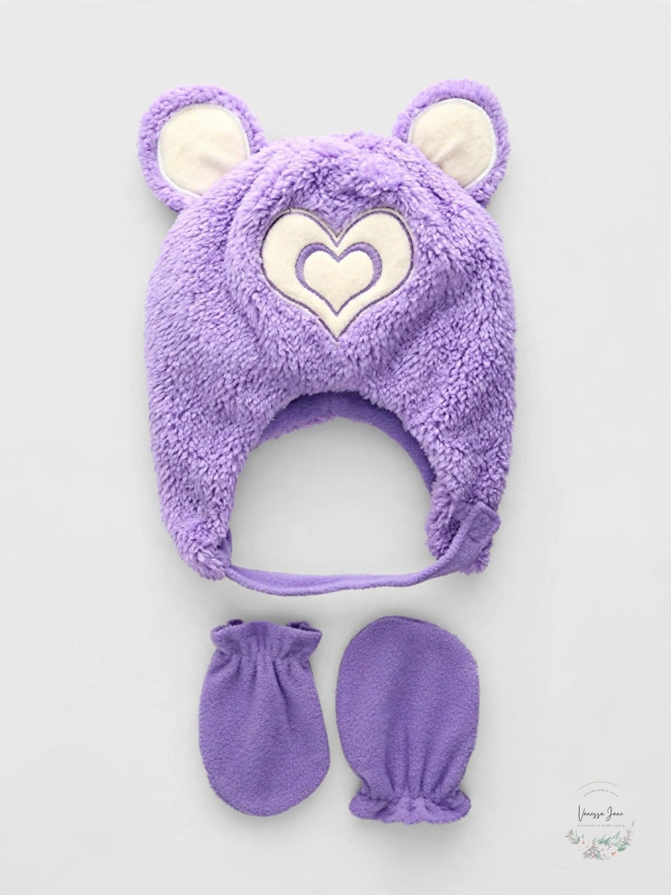 Wippette Toddler Girls Sherpa Heart Critter Hat Mitten Set, Purple