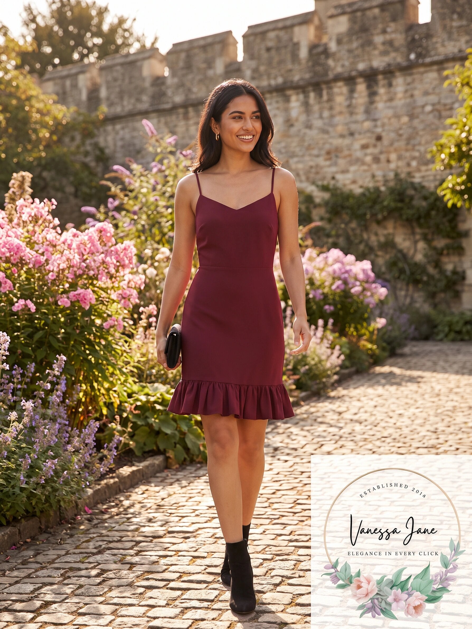 1.State Ruffle-Hem Spaghetti-Strap Dress, Size 8