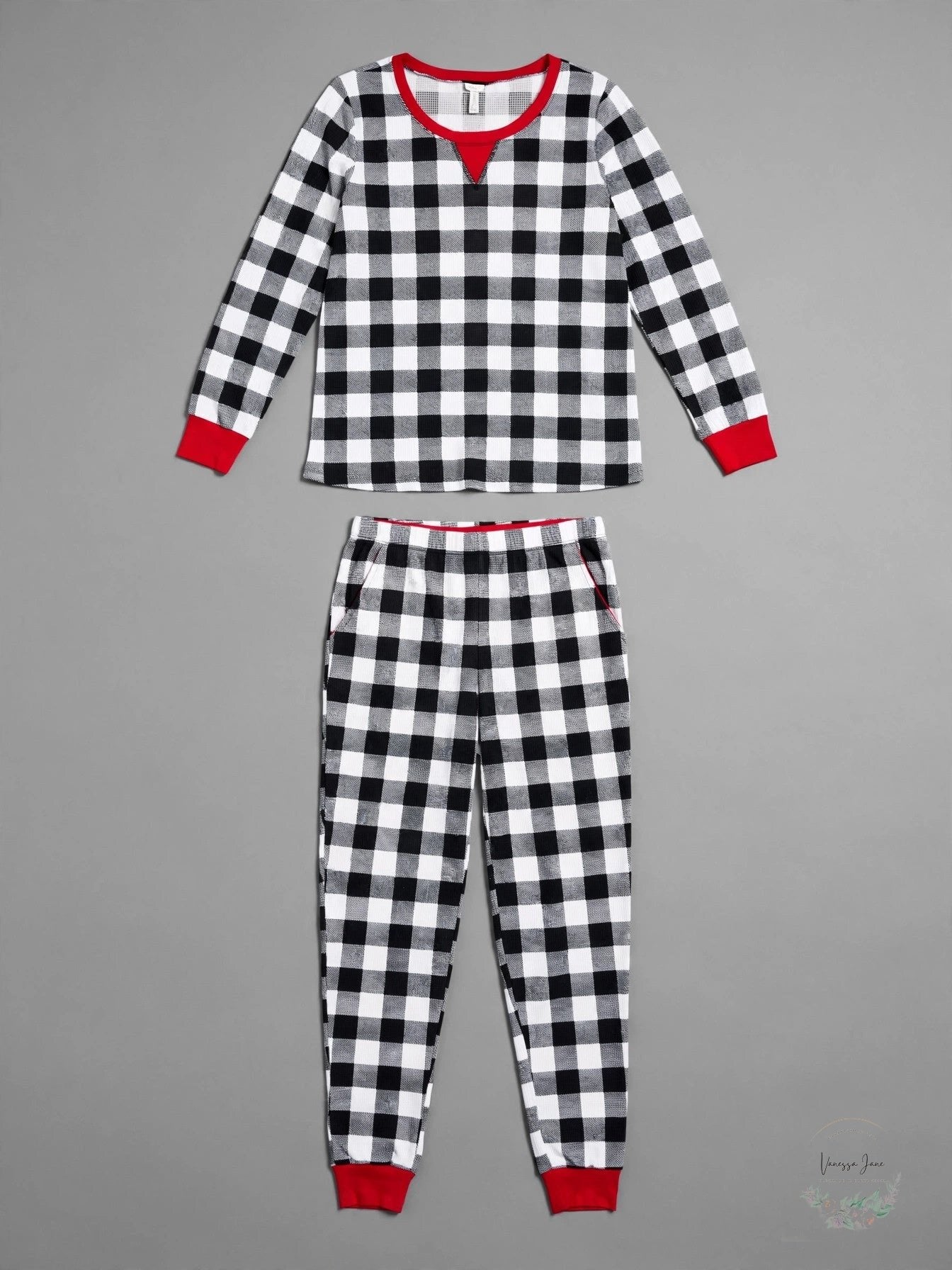 Family Pajamas Matching Womens Lightweight Thermal Waffle Buffalo Check