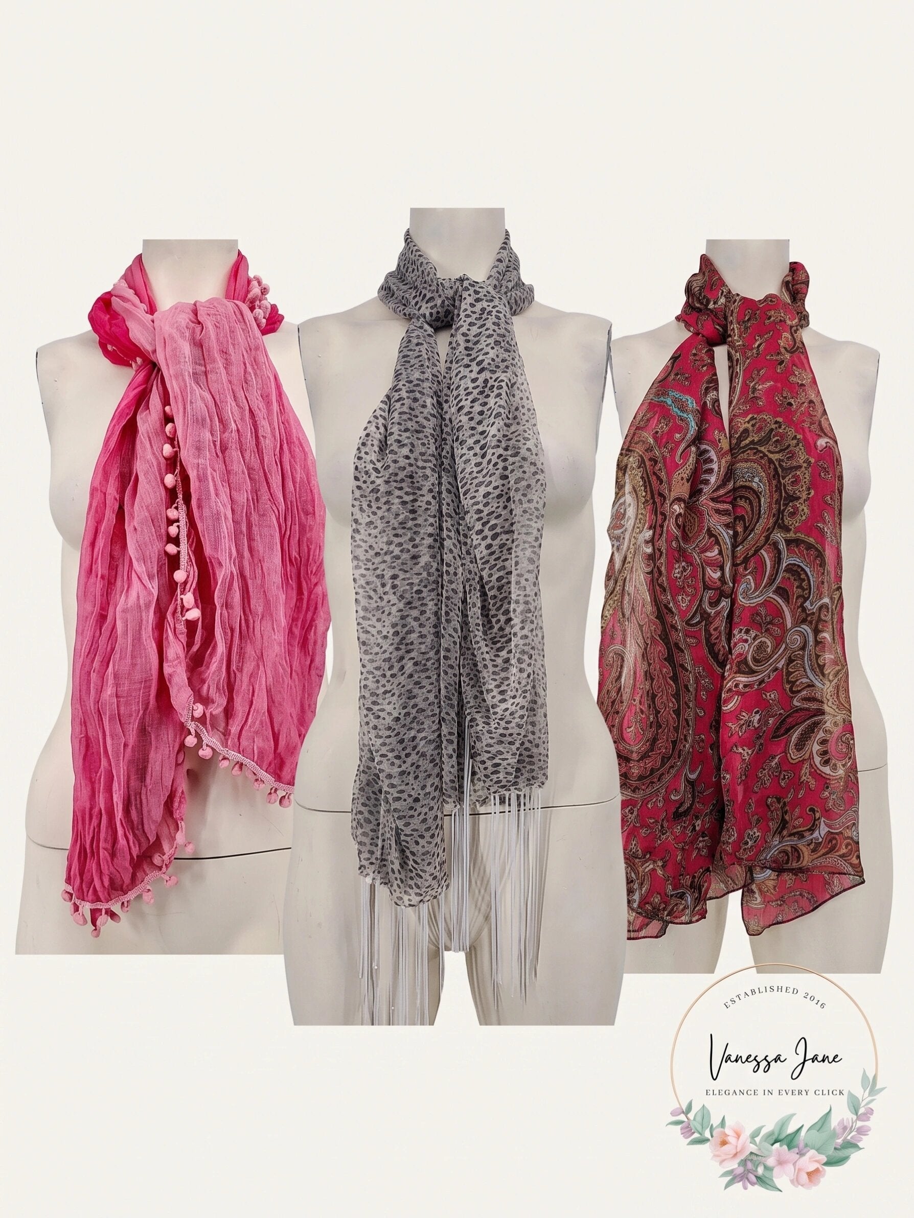 Lot of 3 Scarves Multiple Color Shawl Wraps