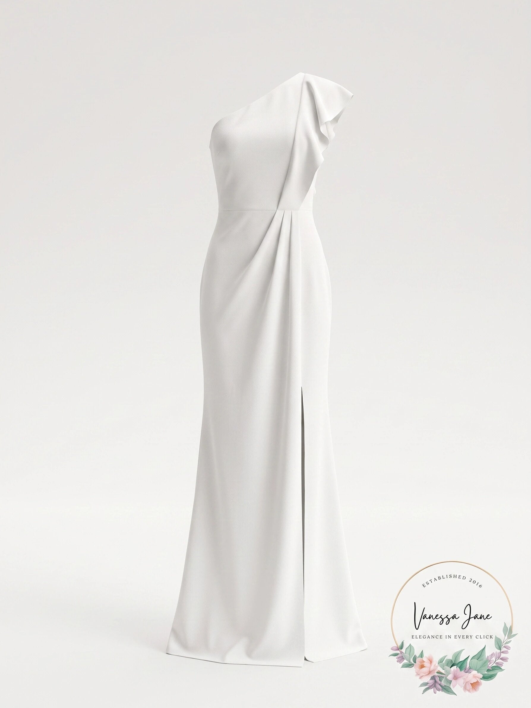 Adrianna Papell Ruffled One-Shoulder Gown, Size 4