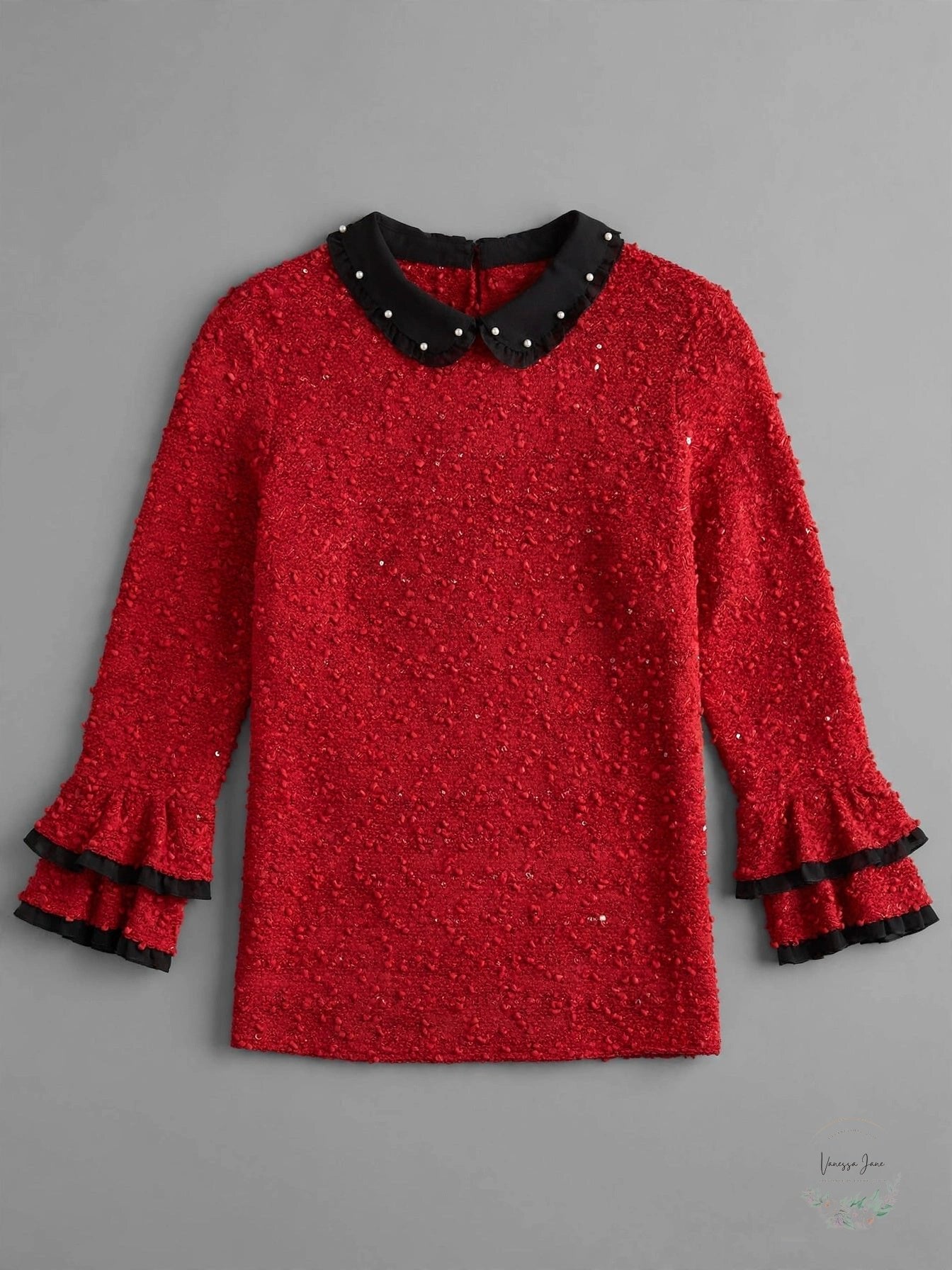Elle Womens Collared 3/4-Sleeve Top, Size Medium