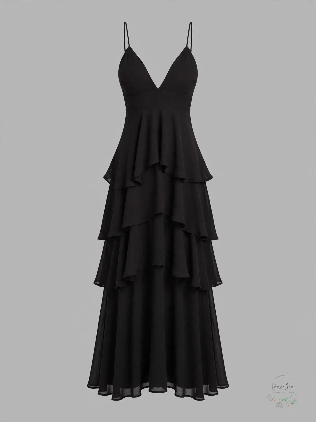 Gracia Flare Layered Elegant Maxi Dress Black