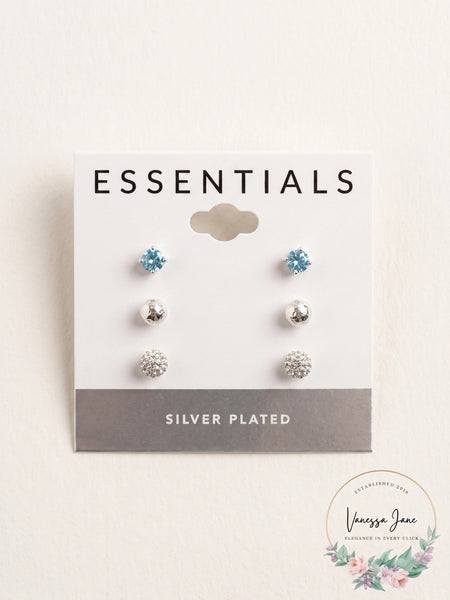 And Now This 3-PC. Set Cubic Zirconia, Hammered-Look Crystal Ball Stud Earrings