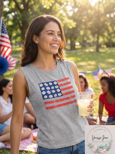 Pretty Rebel Womens American Flag Muscle Tee, Size Large