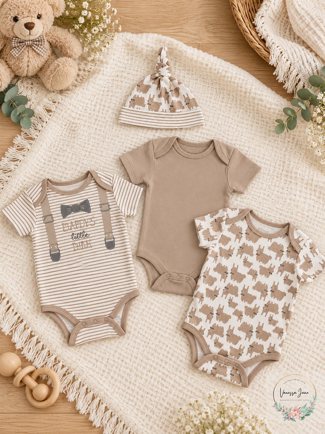 Chickpea Baby Boys 4-PC. Printed Cotton Bodysuits & Hat Set