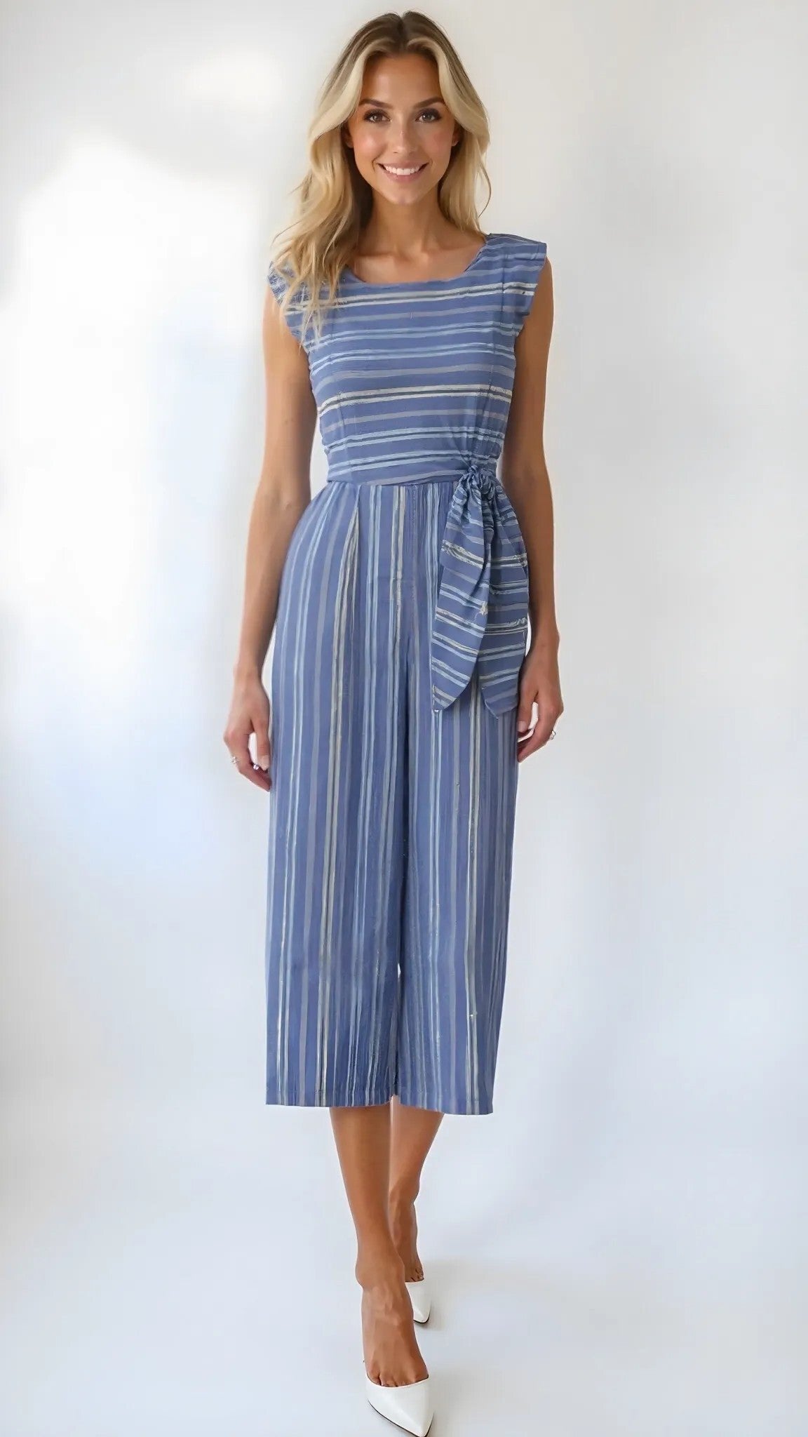 Tahari Asl Striped Cropped Jumpsuit,size 4