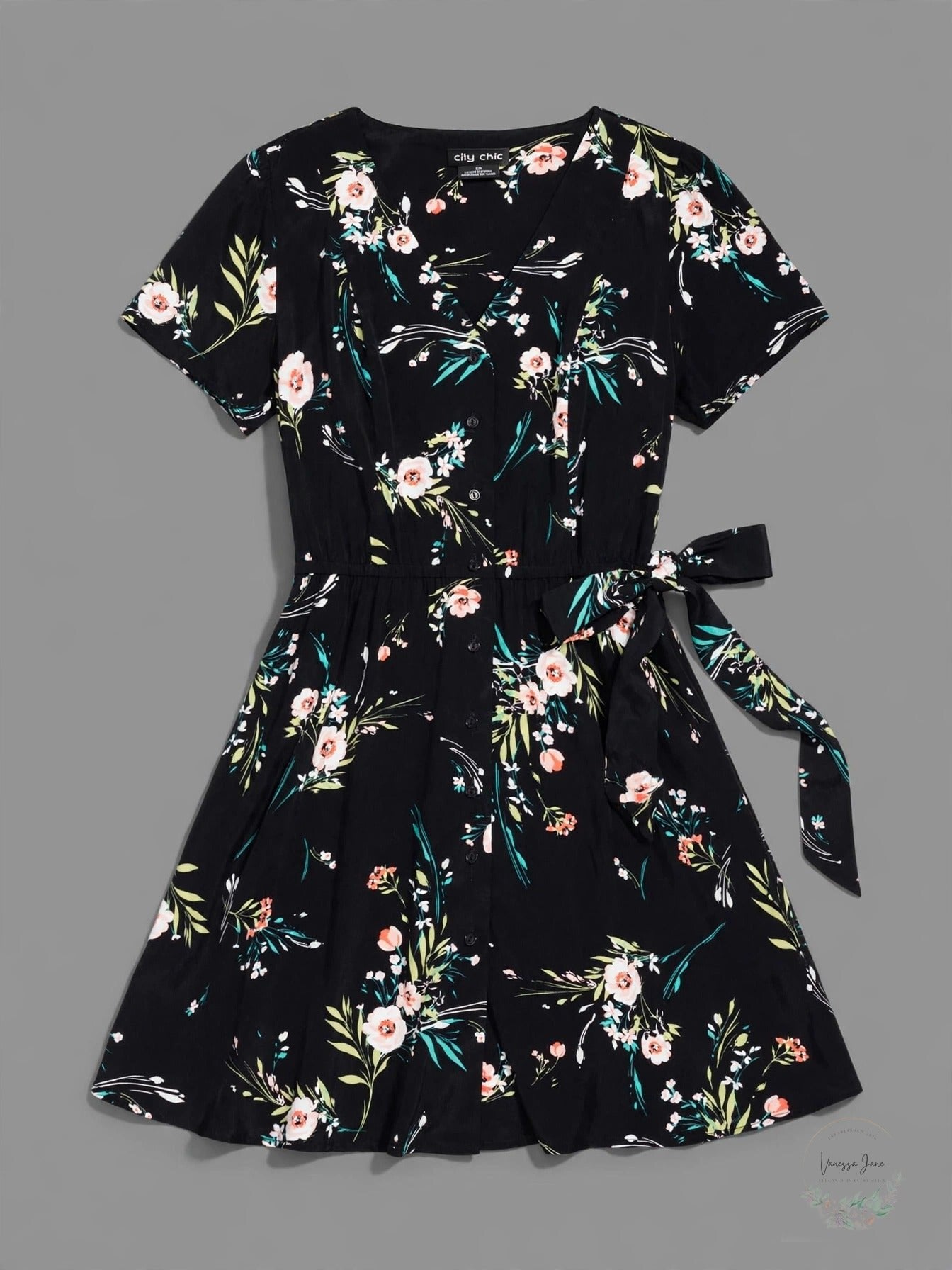City Chic Plus Floral Button-Front Dress, Size 2XL