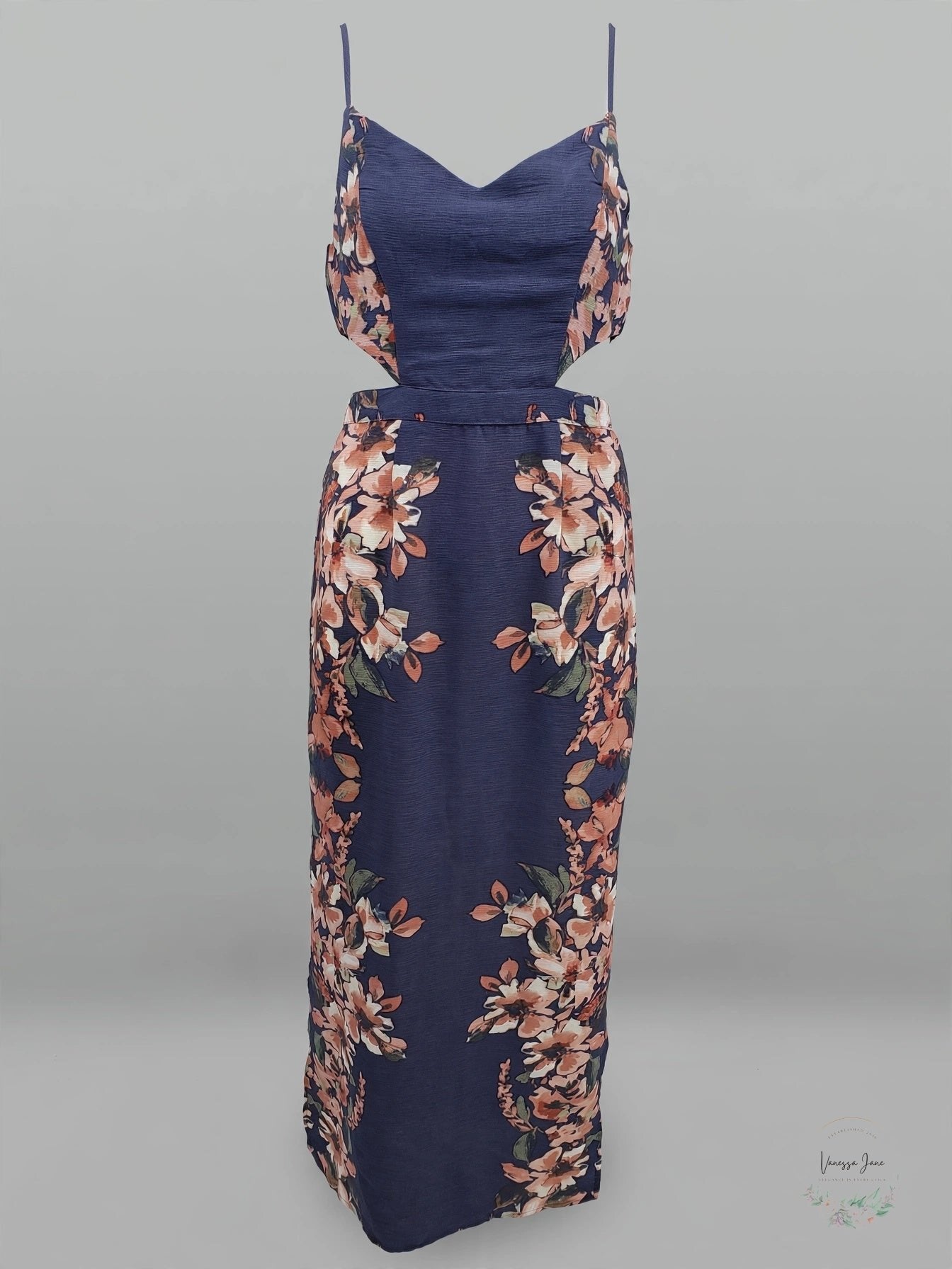 Charlotte Russe Navy Floral Cutout Maxi Dress, Medium