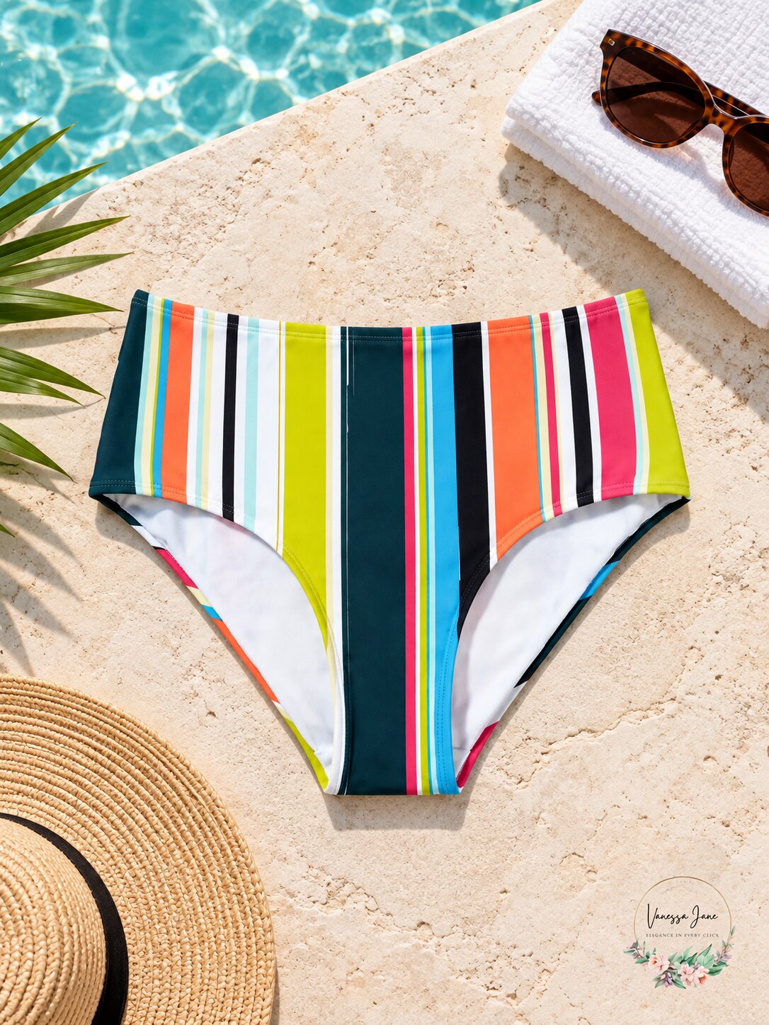 Anne Cole Clearwater Stripe Mid-Rise Bikini Bottoms