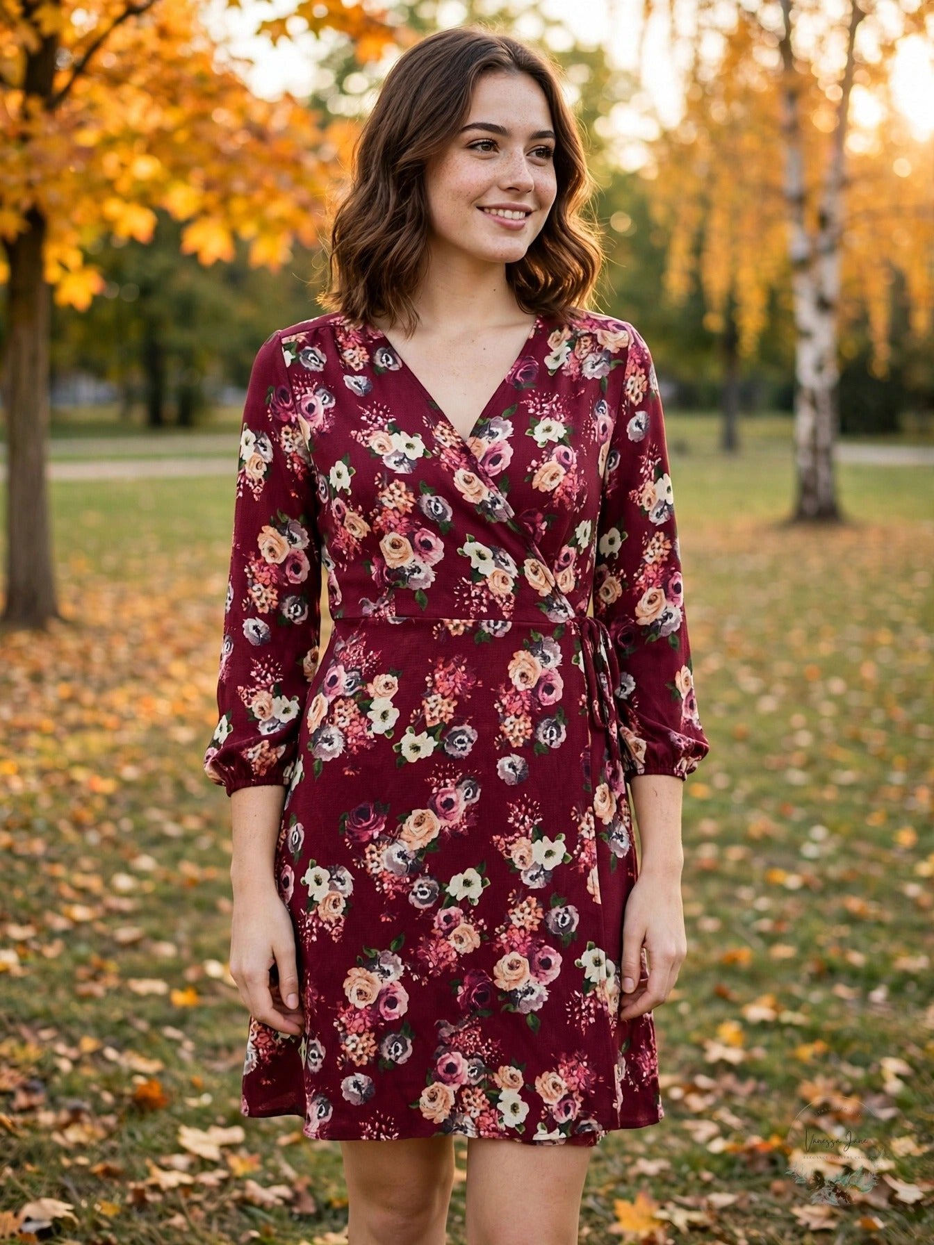 Monteau Petite Burgundy Tie-Neck A-Line Dress, PM