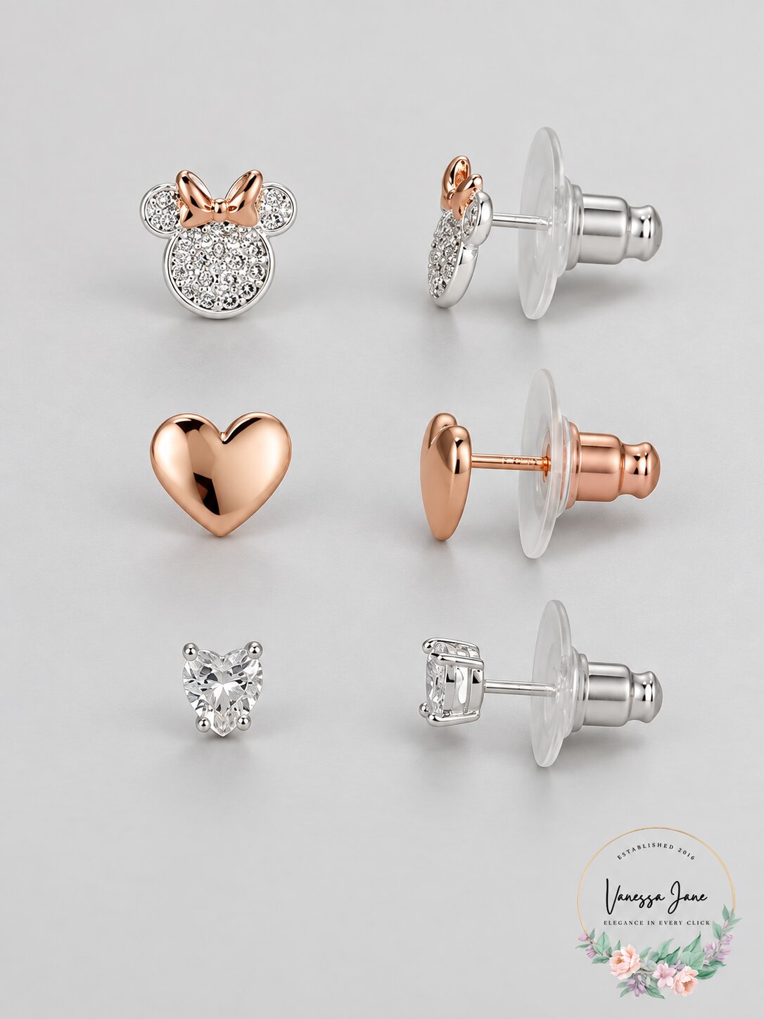 DISNEY Cubic Zirconia Minnie Mouse Earring Flash Plated Set 3 Piece