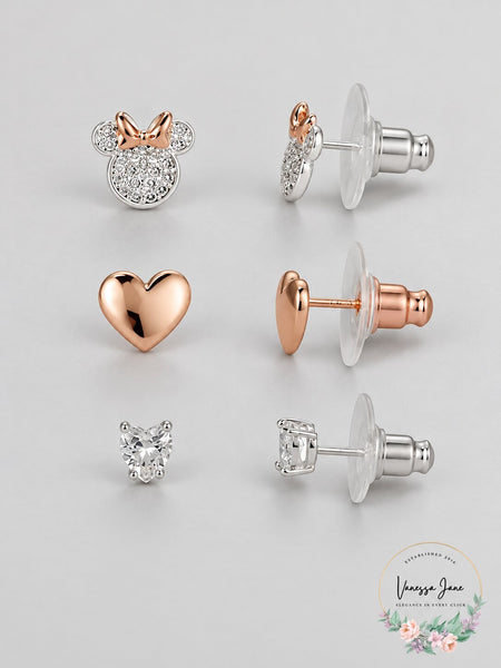 DISNEY Cubic Zirconia Minnie Mouse Earring Flash Plated Set 3 Piece