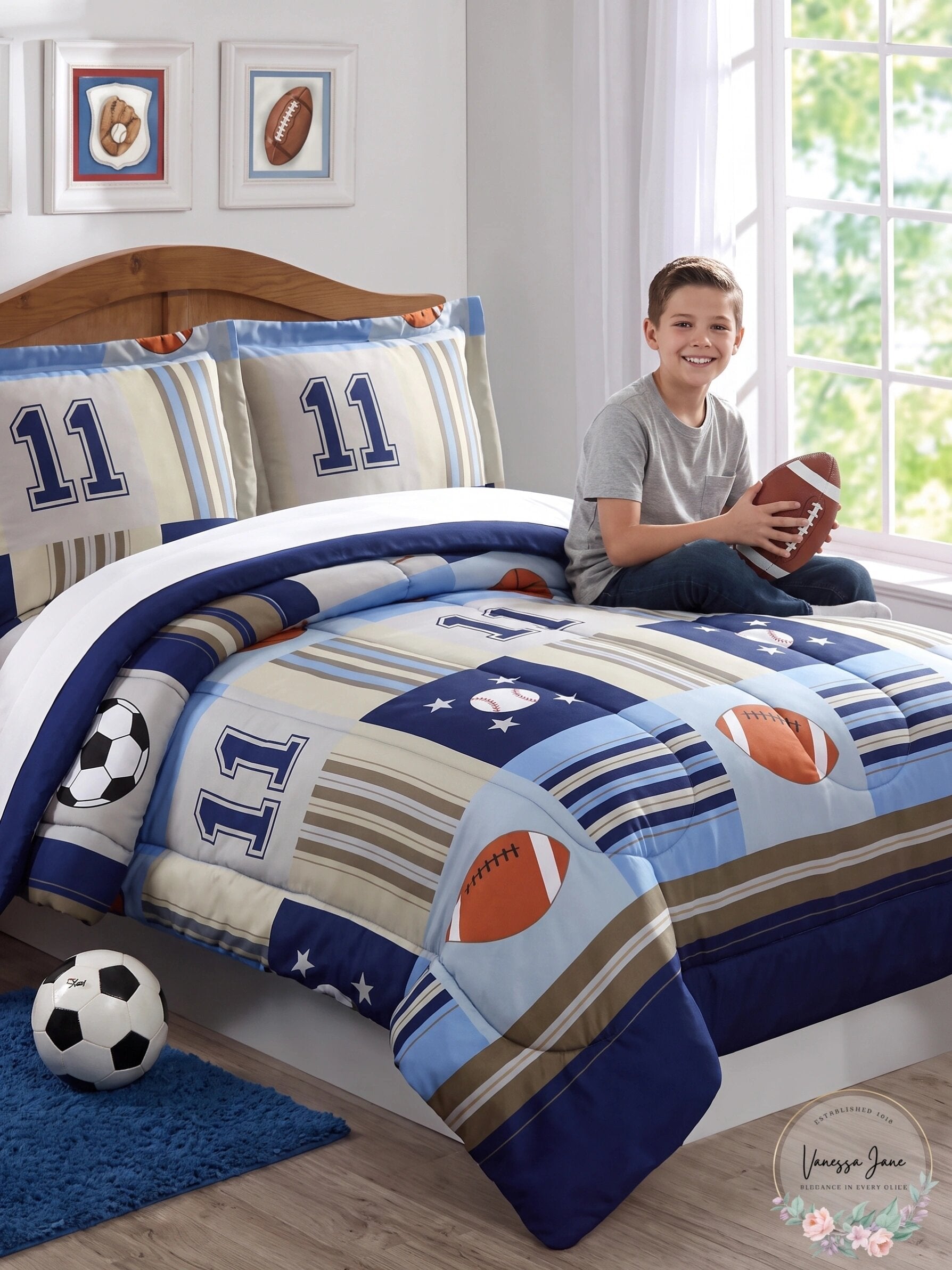 My World Denim and Khaki Sports Full/Queen Comforter Set