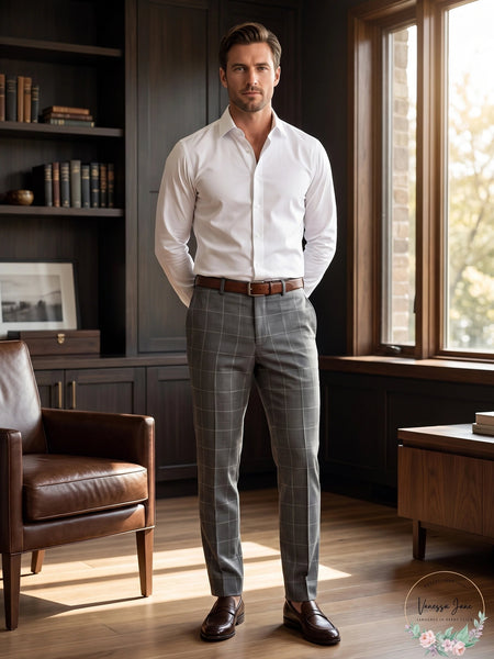 Tallia Mens Gray Windowpane Plaid Slim Pants, 30X30