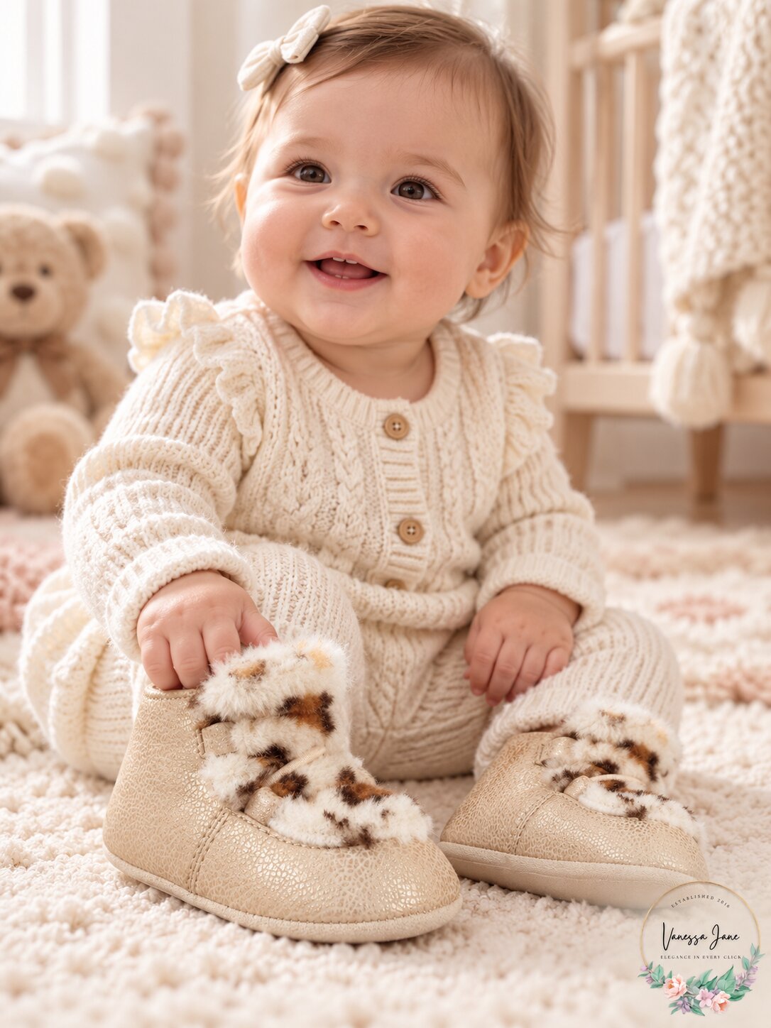 First Impressions Baby Girl 2-3 Months Faux Fur Chukka Boots, Size 1