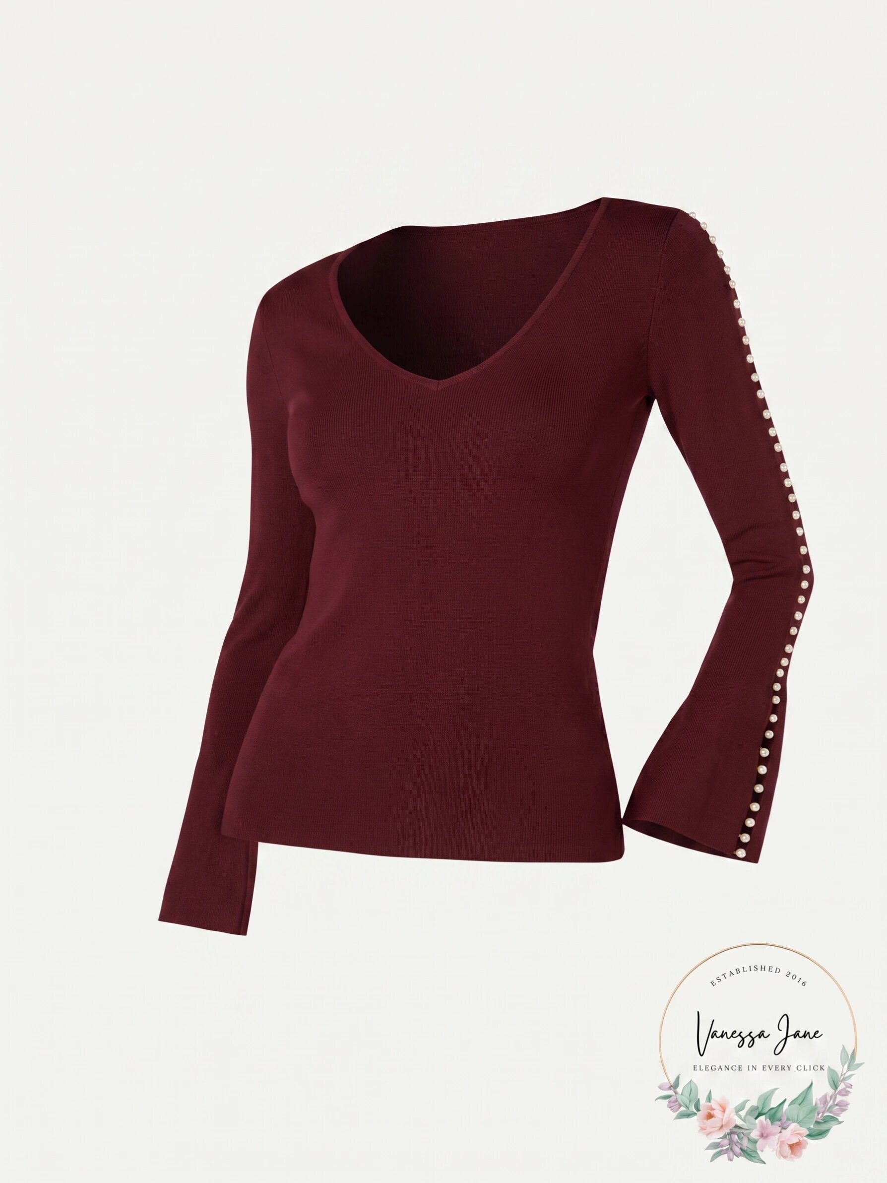 I.n.c. Plus Size Pearl-Trimmed V-Neck Sweater