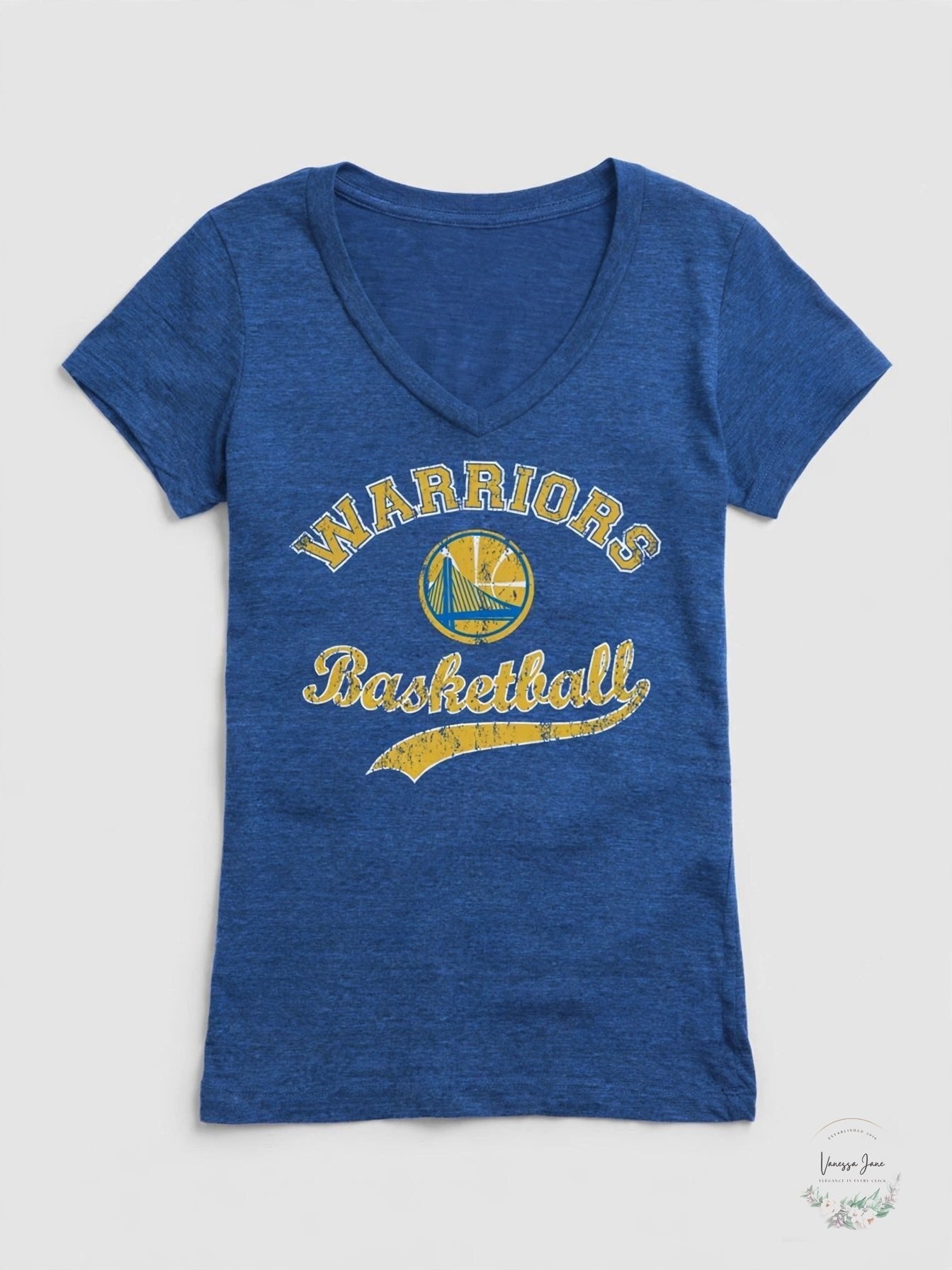 NBA Golden State Warriors Womens Triblend V-Neck Tee, Royal, Medium