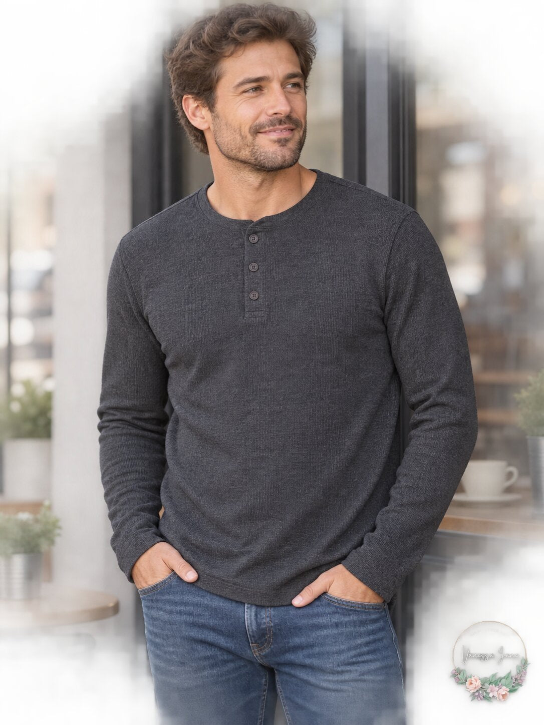 Club Room Thermal Waffle Knit Long Sleeve Henley Shirt