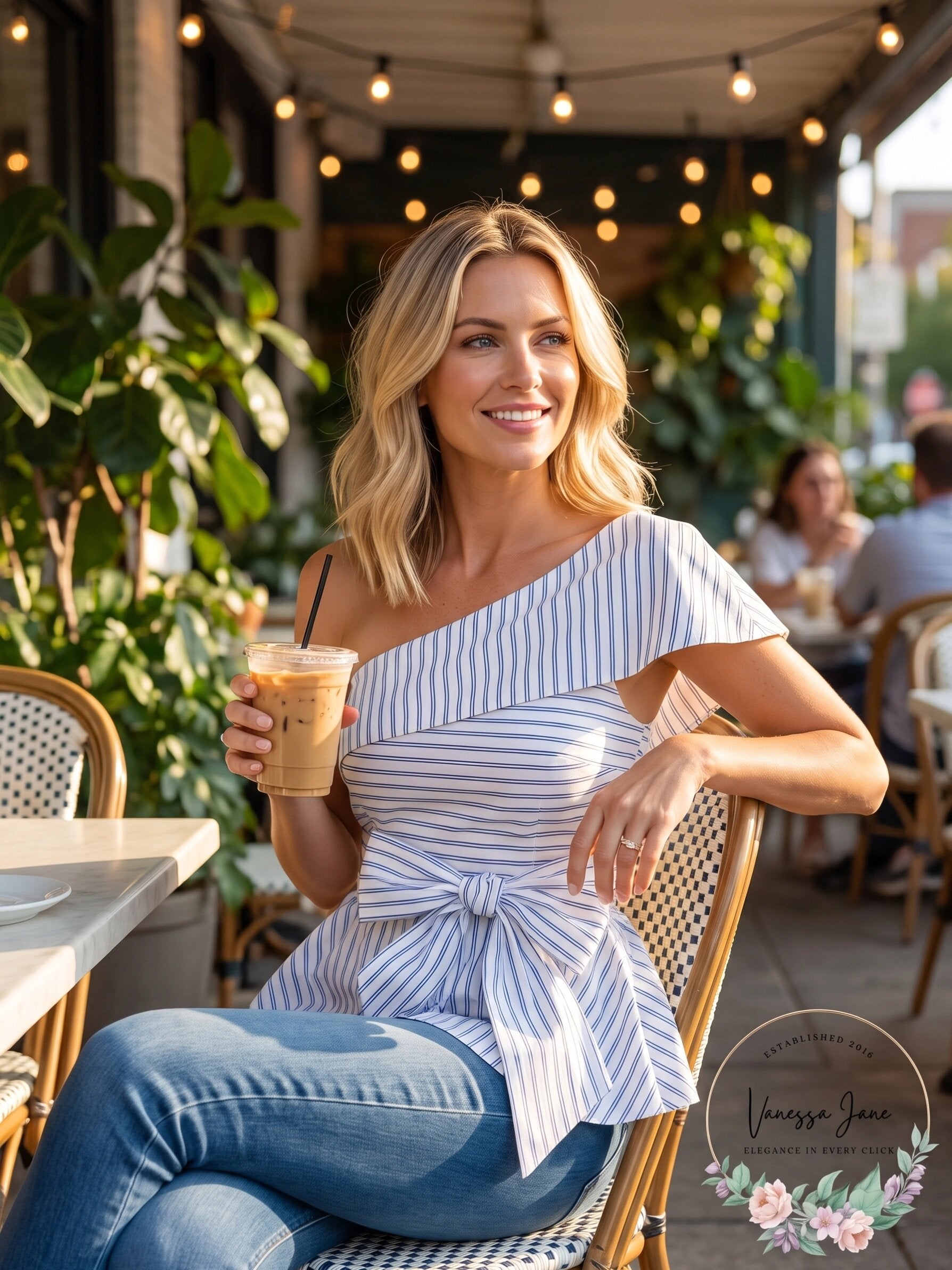 Joa One Shoulder Stripe Peplum Top, Size Large
