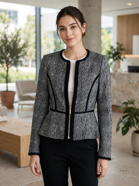 DKNY Petite Collarless Zip-Front Peplum Jacket
