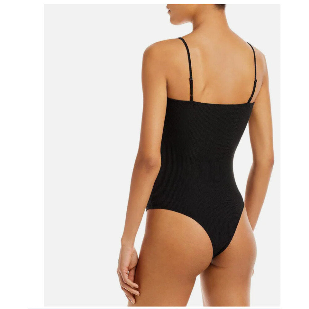 Aqua Women's Knit Cami V-Neck Bodysuit - Black