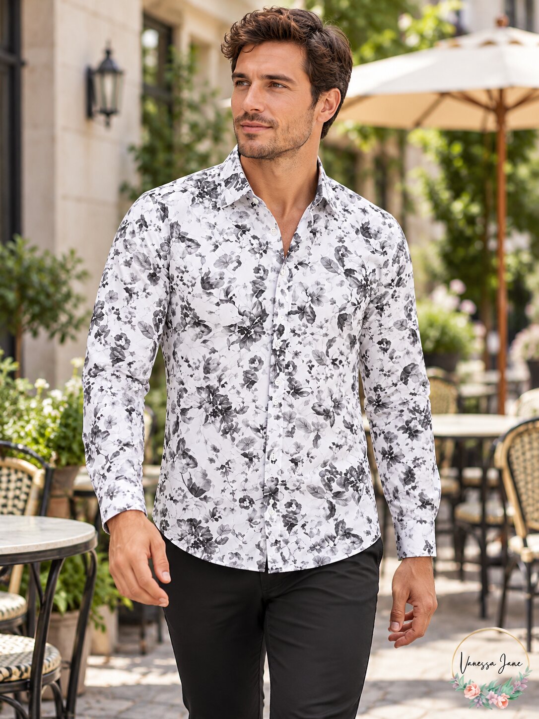 Hugo Boss Mens Extra-Slim Fit Floral Shirt, Open White, Size XL