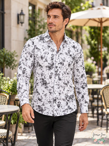Hugo Boss Mens Extra-Slim Fit Floral Shirt, Open White, Size XL