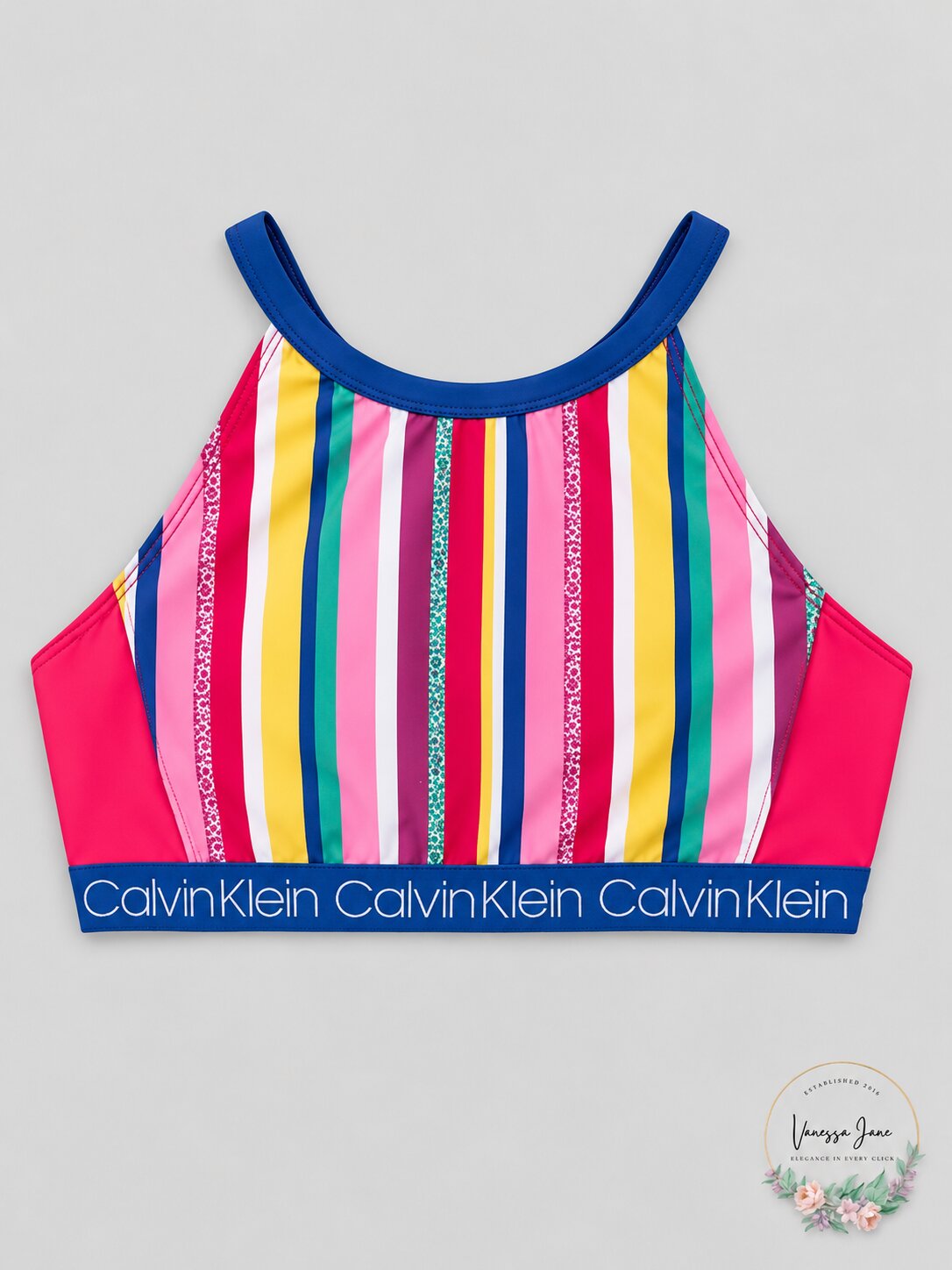 Calvin Klein Big Girls Striped Bikini Top, Size XL