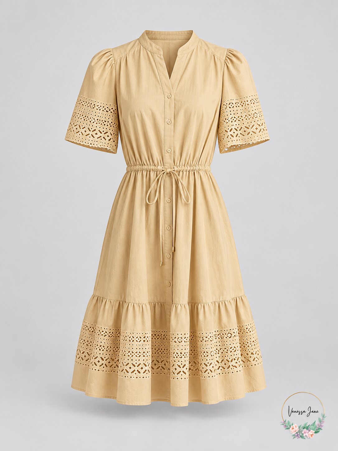 Lauren Ralph Lauren Laser-Cut Poplin Dress, Size 14