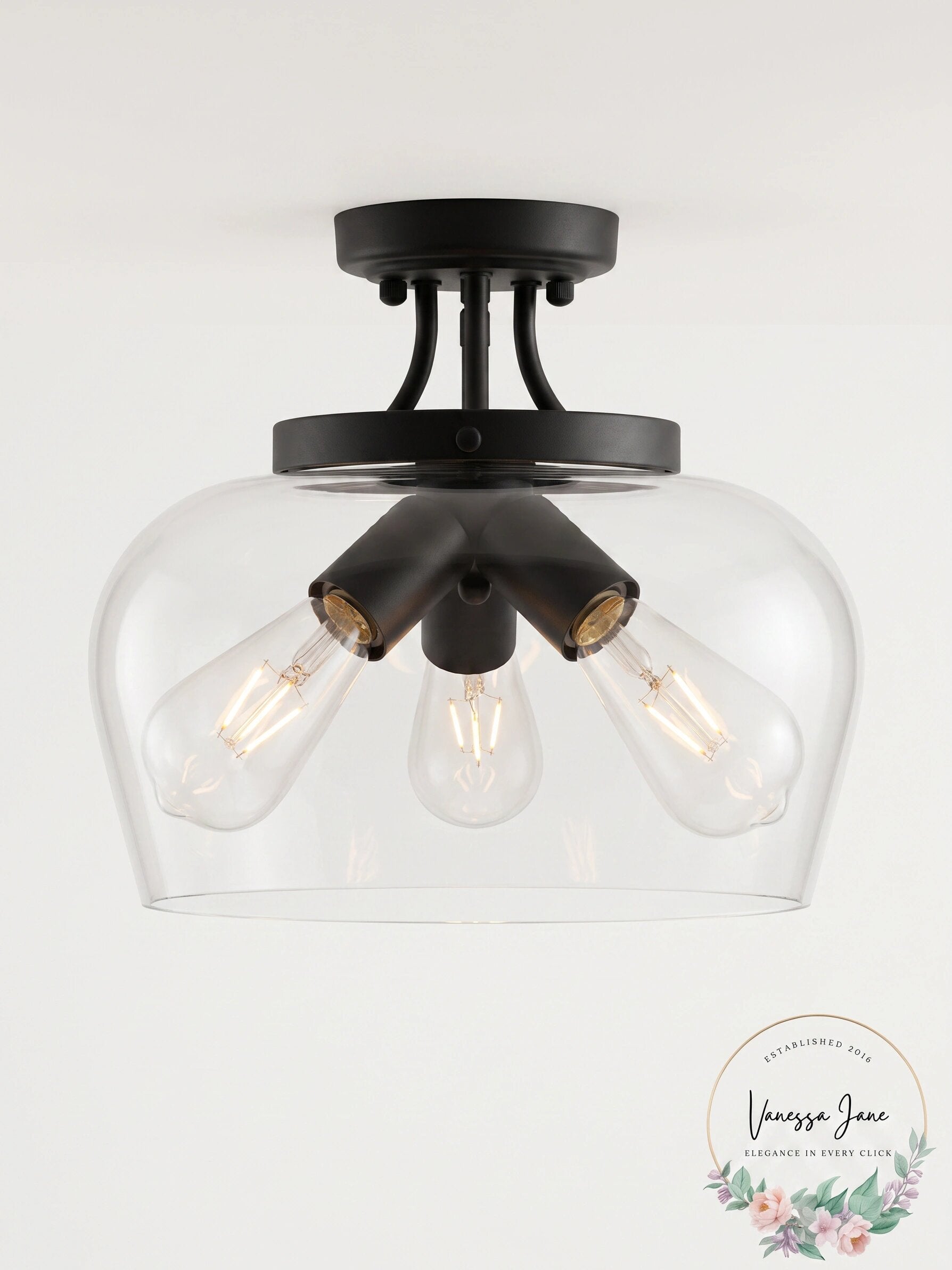 VONLUCE Semi Flush Mount Ceiling Light, 3-Bulb Black Ceiling Light Fixture