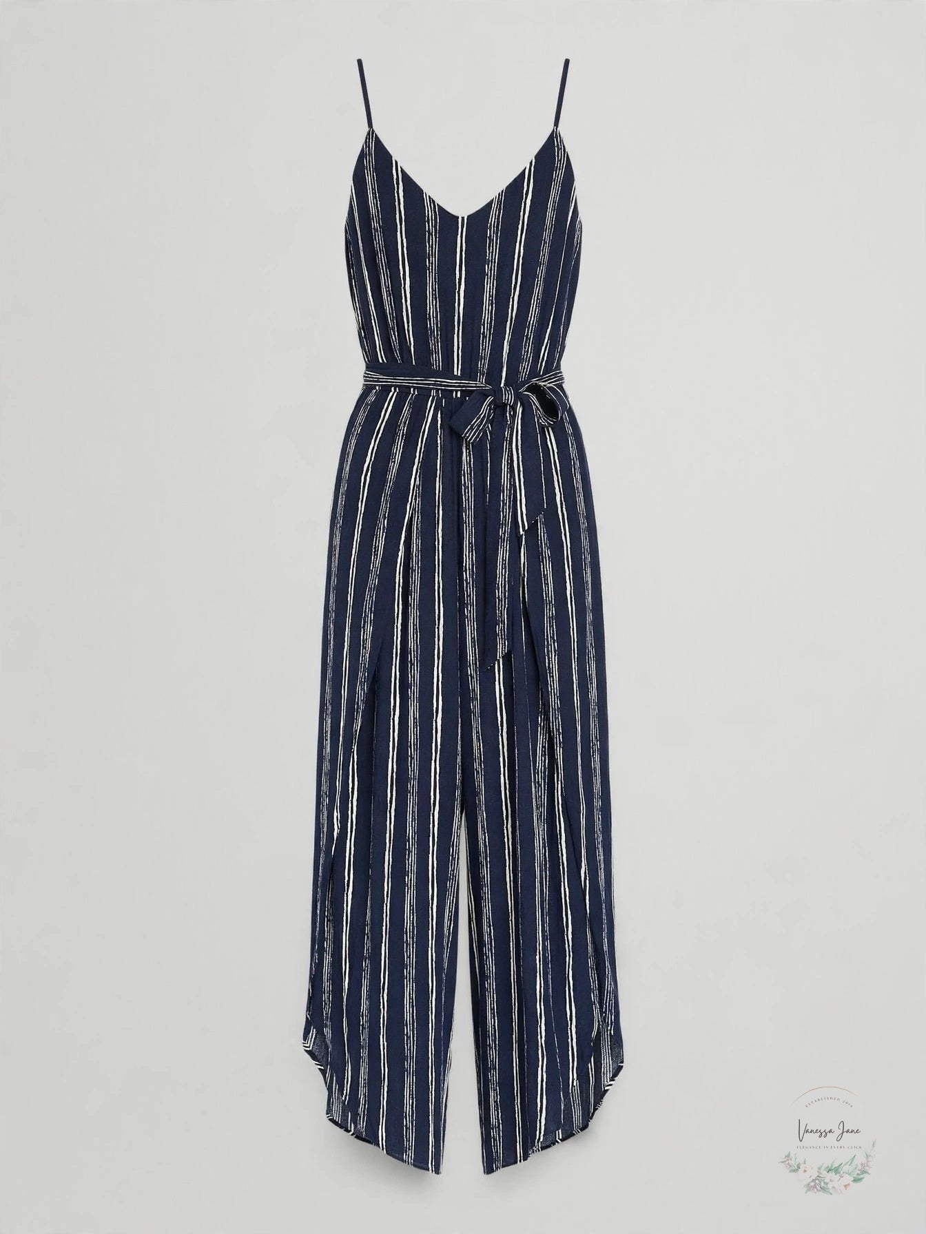 Aqua Womens Striped Wide-Leg Jumpsuit Navy Stripe