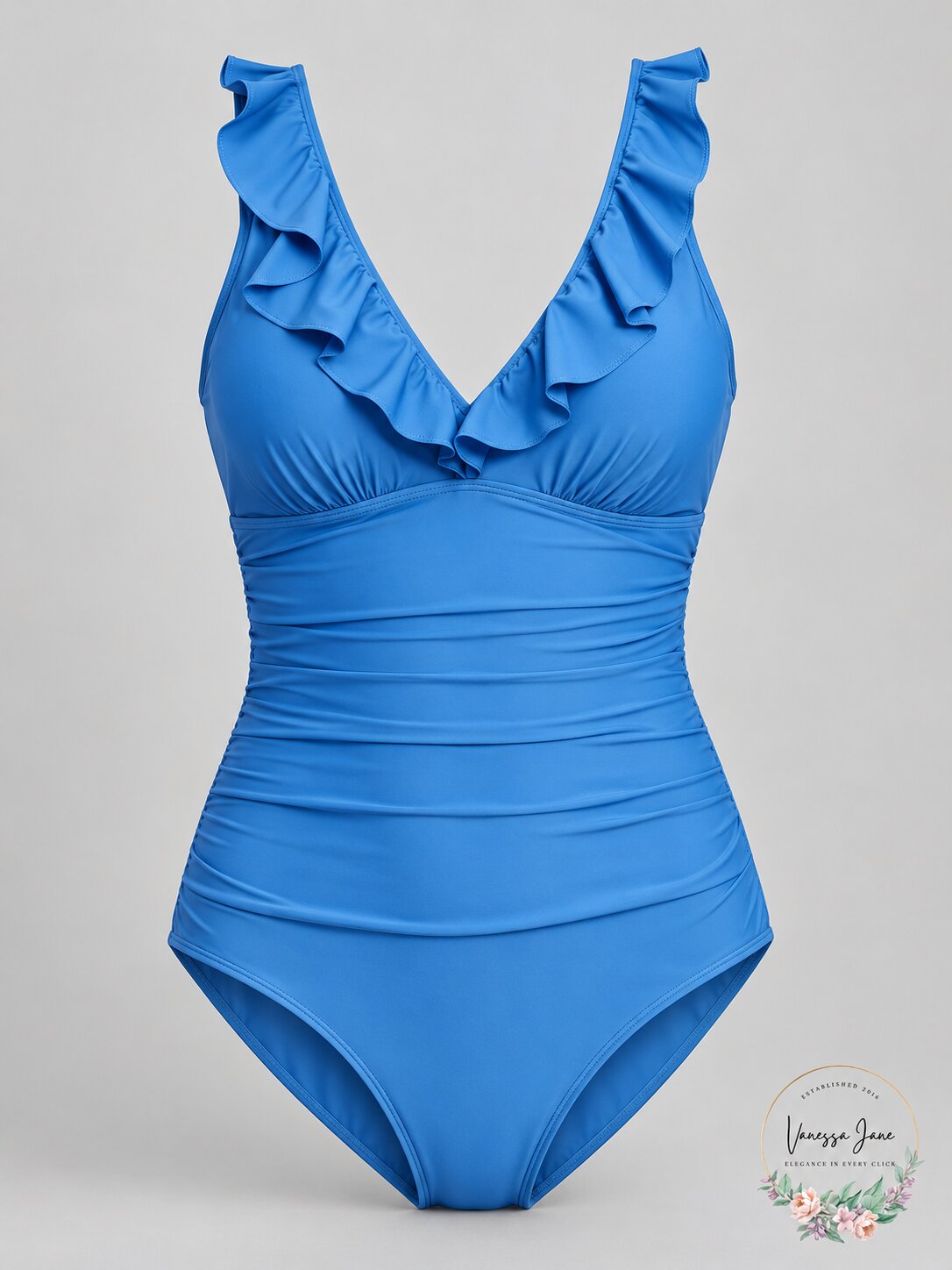 DKNY Womens Ruffle Plunge Underwire Tummy Control One-Piece Swimsuit, Size 4