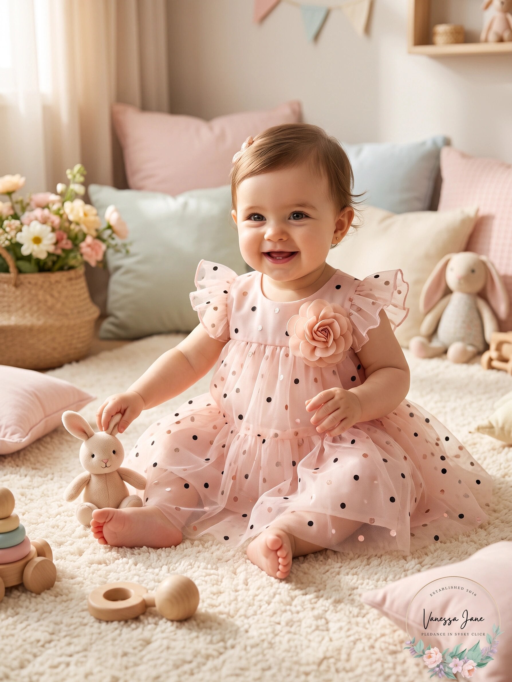Bonnie Baby Baby Girls Metallic-Dot Mesh Dress, 24Months